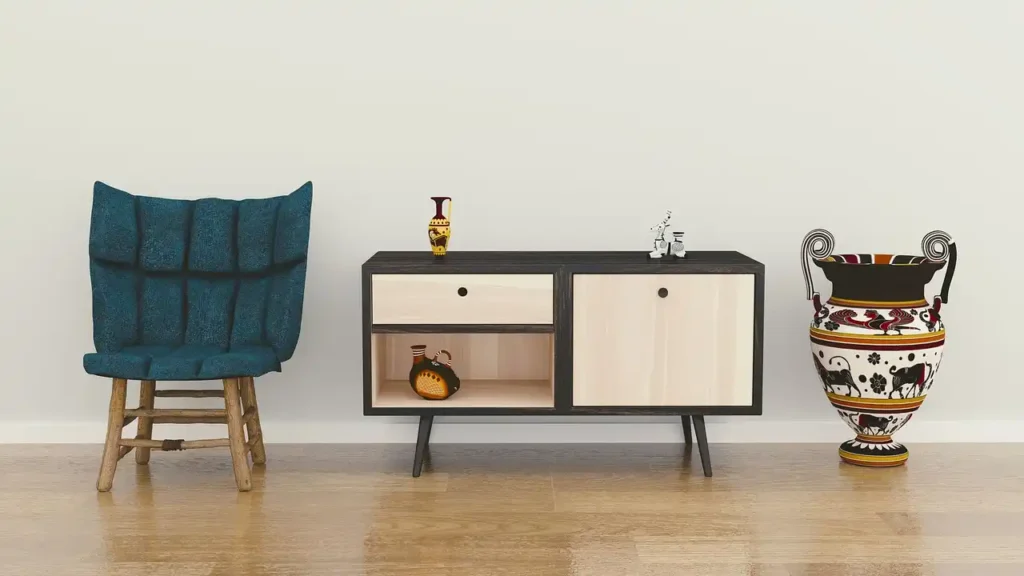 a chair next to a cabinet, Multipurpose Pieces