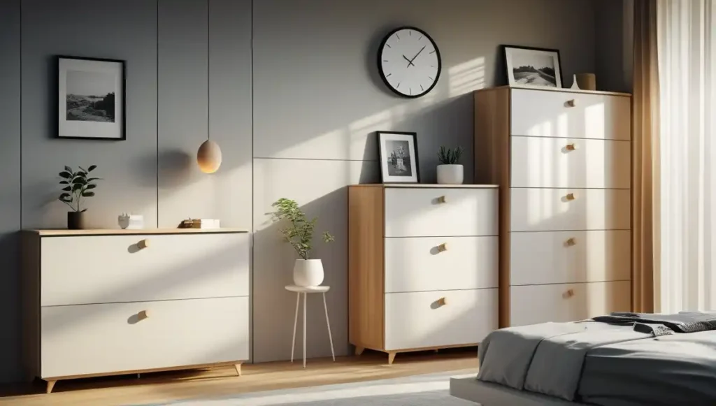 a bedroom with a bed and a dresser